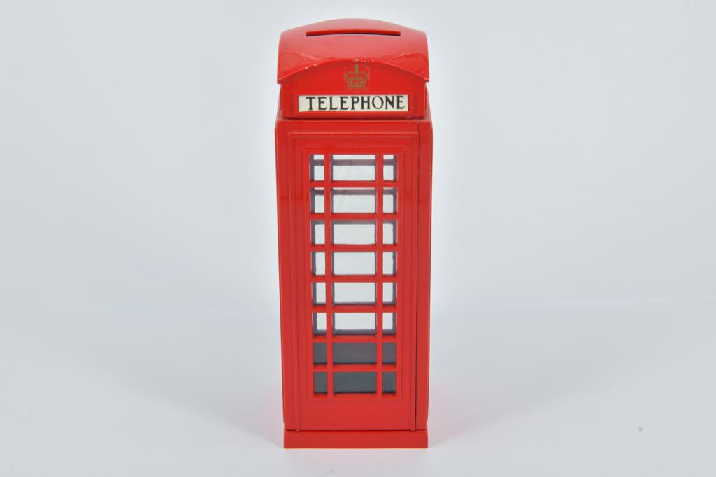 Spaarpot in de vorm van een Britse Telefooncel Zelox 1998, Ophalen of Verzenden, Zo goed als nieuw, Metaal of Blik, Object of Gebouw