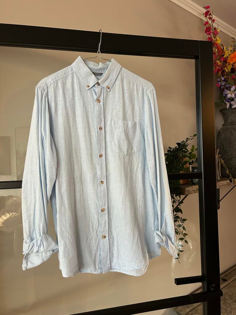 Hema overhemd lichtblauw maat M, Ophalen of Verzenden, Gedragen, Blauw, Halswijdte 39/40 (M)