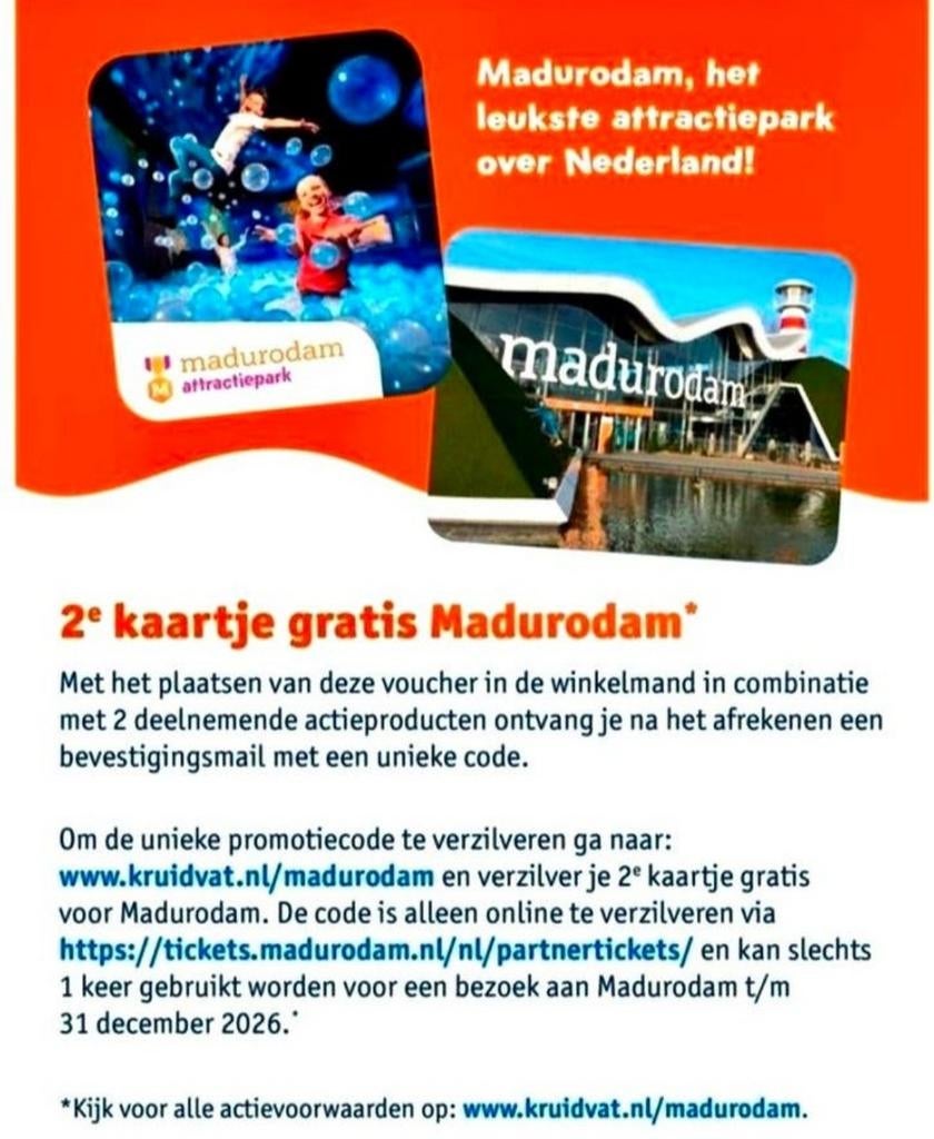 2e kaartje gratis voor Madurodam