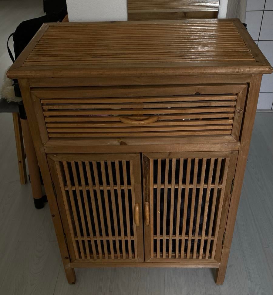 Xenos Tokyo hout en bamboe opbergkastje met lade, Huis en Inrichting, Ophalen, 1 of 2 laden, 50 tot 100 cm, Zo goed als nieuw