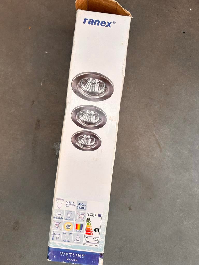 Inbouwspot geborsteld staal 3x GU10 230V badkamer, 30 tot 60 watt, Halogeen (gloei)lamp, Nieuw, Overige fittingen