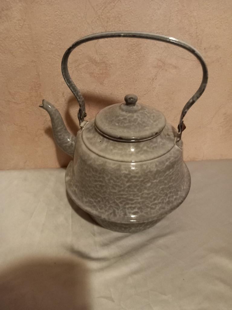 Grote grijsgewolkt emaille waterketel, Ophalen of Verzenden