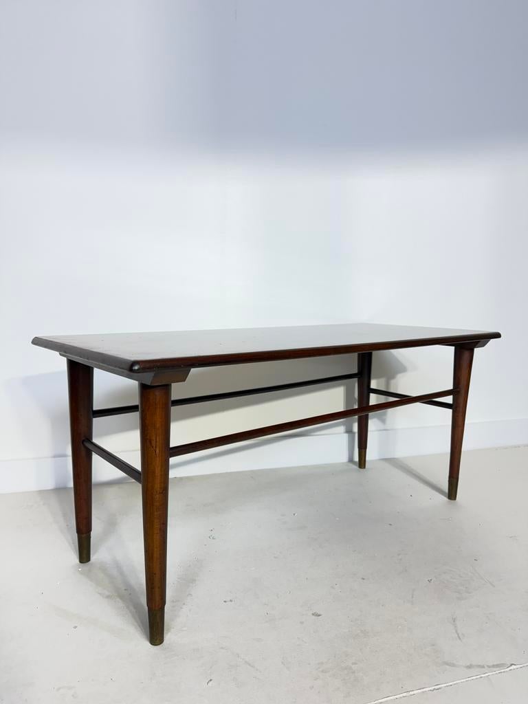 Scandinavische mid-century tafel  – teak & messing, Ophalen, Rechthoekig