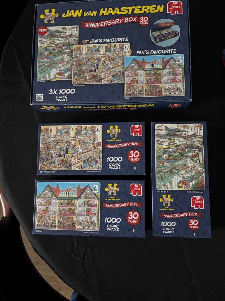 Jan van Haasteren Anniversary Box 30 jaar - Collectorsitem, Ophalen of Verzenden, 500 t/m 1500 stukjes, Zo goed als nieuw, Legpuzzel