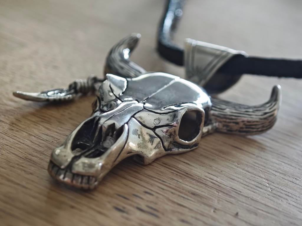 Zilveren Stierenhoofd Hanger, Gebruikt, Verzenden, Zilver, Dier