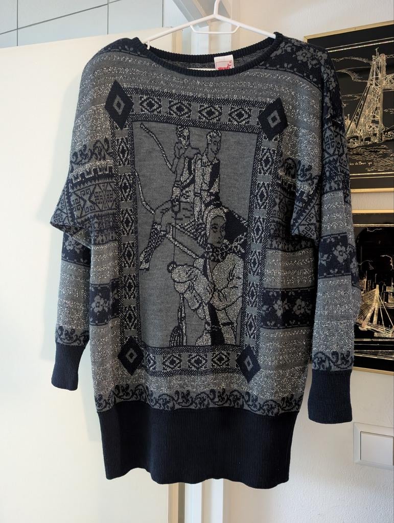 Vintage Mondi Trui met Zilverdraad - Blauw, Kleding | Dames, Grote Maten, Gedragen, Trui of Vest, Blauw, Ophalen of Verzenden