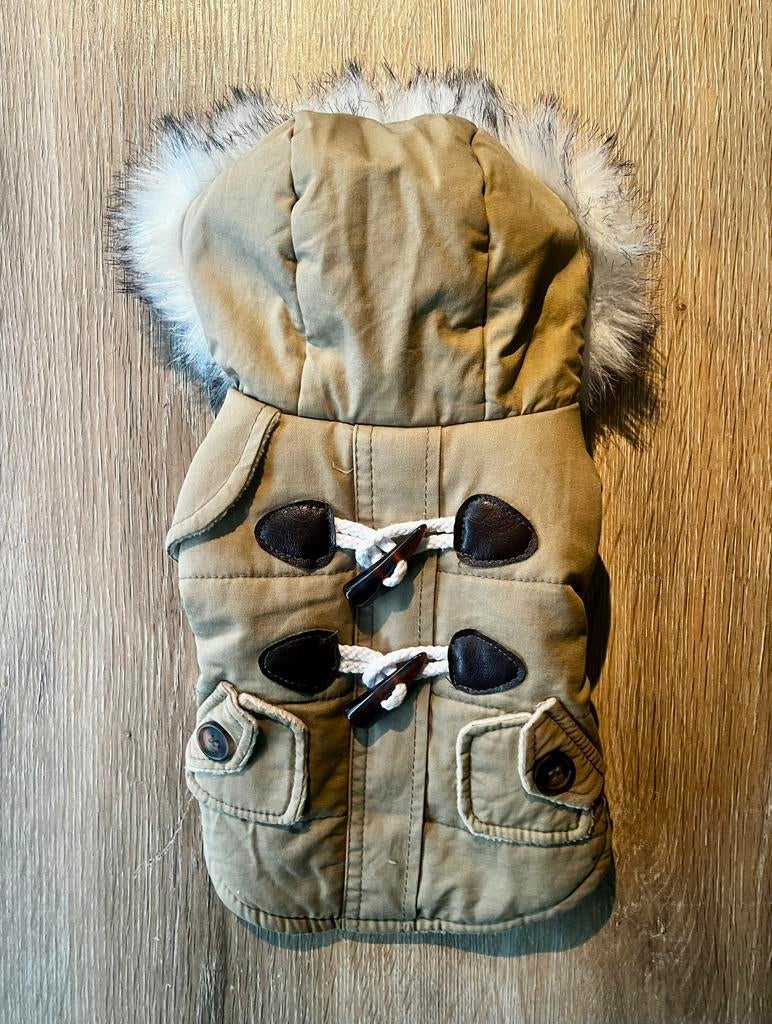 Hondenjasje honden jasje XS capuchon bontkraag khaki, Dieren en Toebehoren, Verzenden, Zo goed als nieuw, Hondenjas