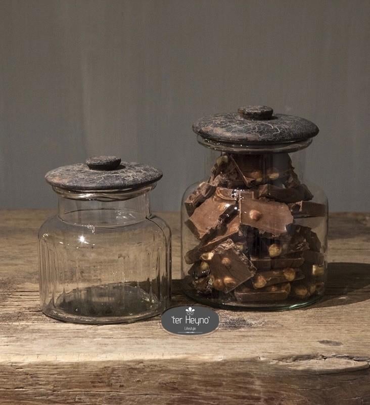 Glazen voorraadpot set van 2 pot deksel glas stoer sober, Ophalen of Verzenden, Nieuw