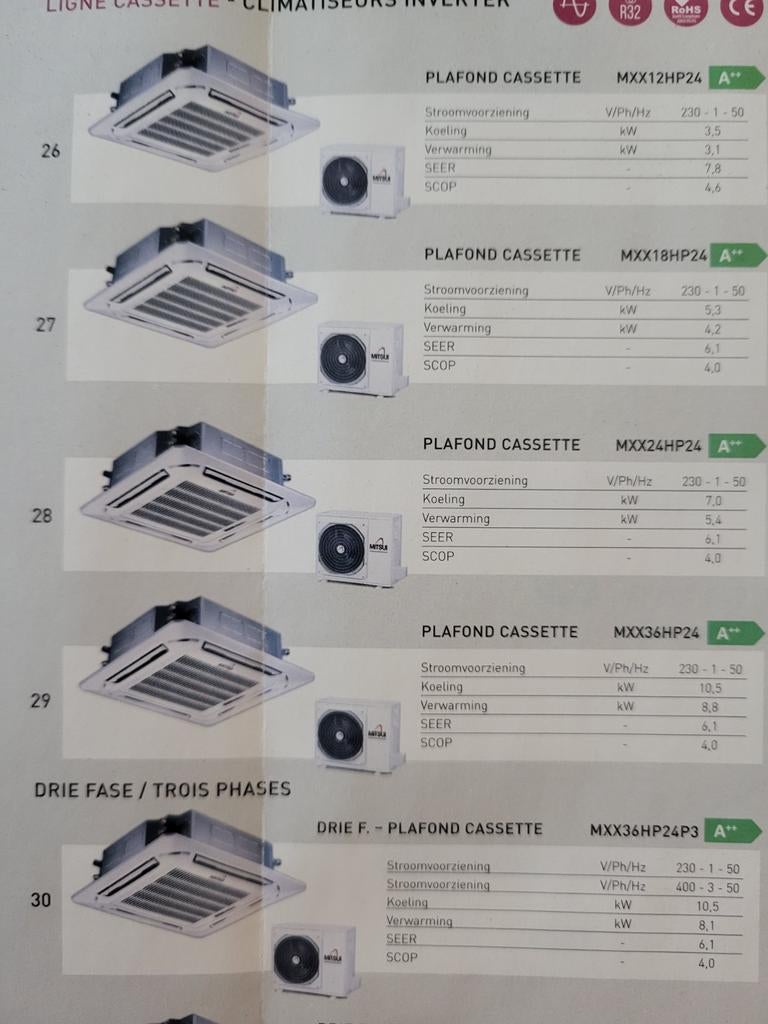 Mitsui/Carrier cassette systemen  3.5kw,5 en 7kw inverter wp, Witgoed en Apparatuur, Airco's, Ophalen of Verzenden