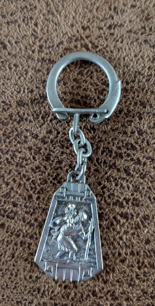 Vintage sleutelhanger van St Christoffel met noodkreet., Ophalen of Verzenden