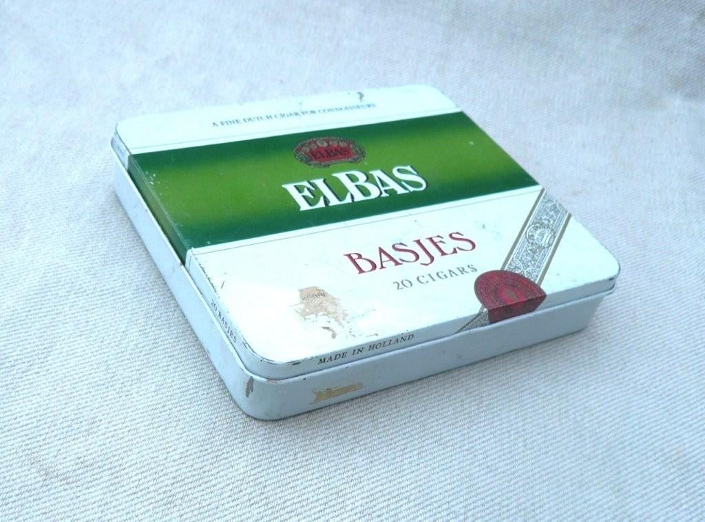 sigaren blik (leeg)  Elbas Basjes 20 sigars Elisabeth Bas., Ophalen of Verzenden, Gebruikt, Tabaksdoos of Verpakking