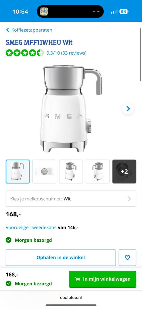 SMEG MFF11WHEU melkopschuimer Wit, Ophalen of Verzenden, Gebruikt, Elektrische melkopschuimer