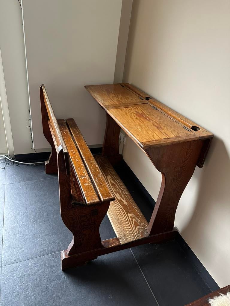 Antiek (vooroorlogs) houten schoolbankje 2 persoons, Ophalen