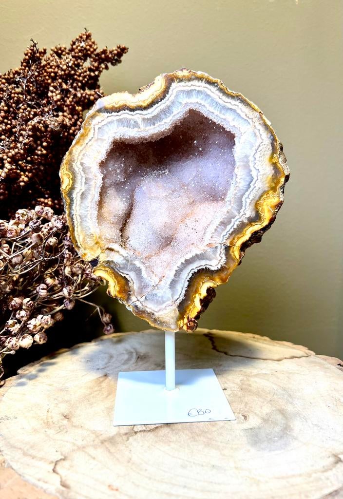 Druzy rots agaat op stalen voet, Ophalen of Verzenden, Mineraal