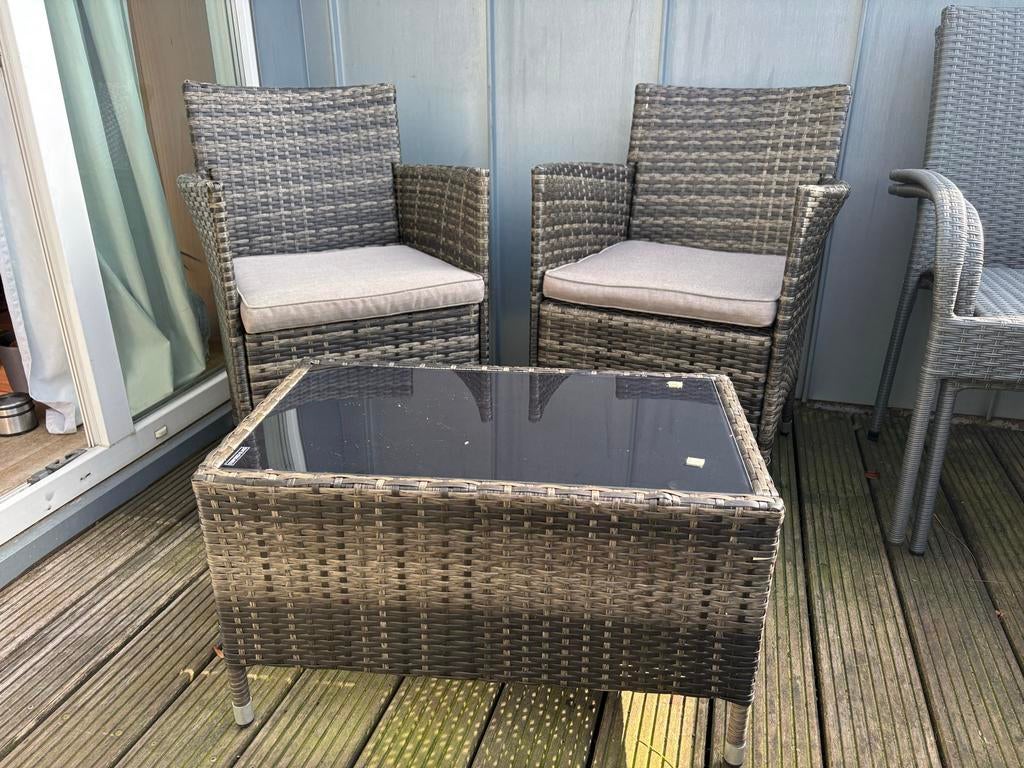 Rotan Tuinset met 2 Stoelen, Bank en Salontafel, Ophalen, 4 zitplaatsen, Gebruikt, Rotan