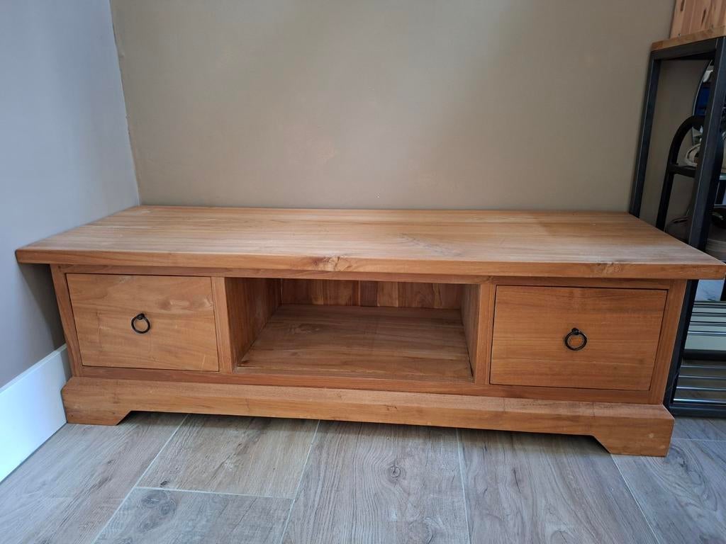 Teak tv kast, Gebruikt, 100 tot 150 cm, Teakhout, Ophalen of Verzenden