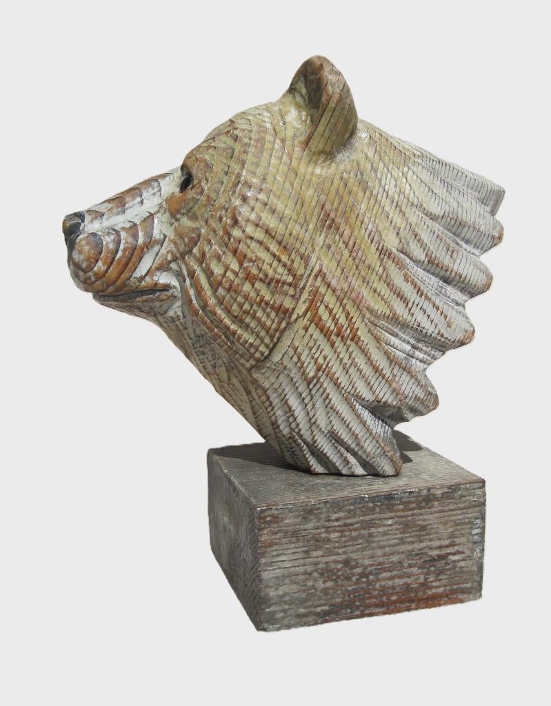 Houten berenkop - bord sculptuur - egel zwarte woud., Ophalen