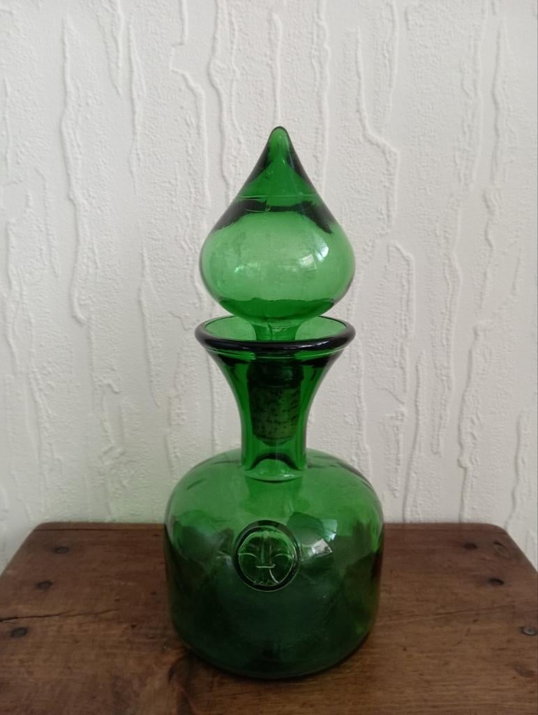 Vintage Empoli Groen Glazen Karaf, decanter met stop ., Ophalen of Verzenden