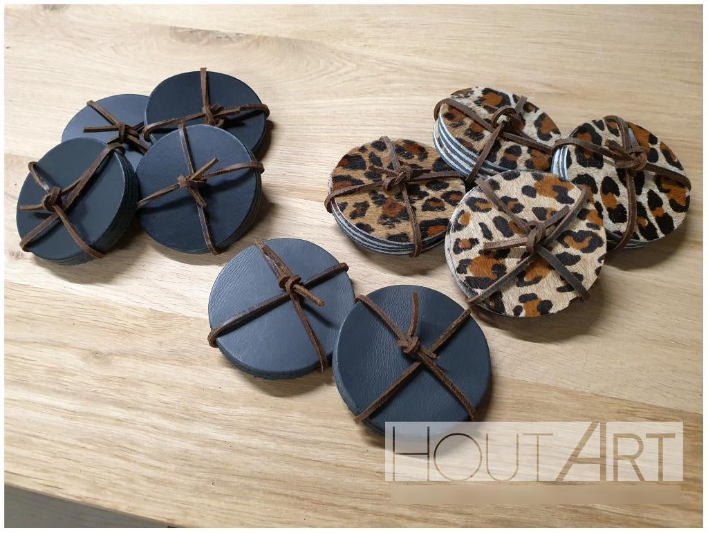 Set leren onderzetters zwart, Glas of Kopje, Info@hout-art.nl, Nieuw, Ophalen of Verzenden