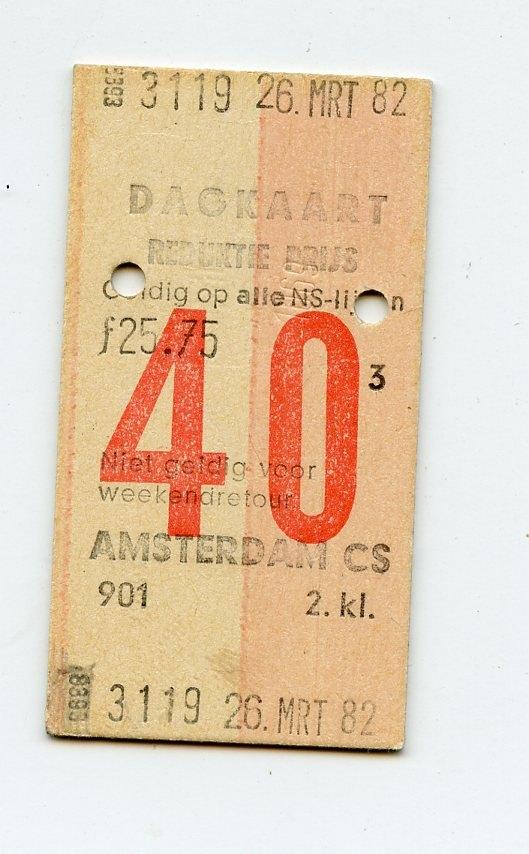 treinkaartje NS dagkaart 1982, Verzamelen, Ophalen of Verzenden, Gebruikt, Trein, Overige typen