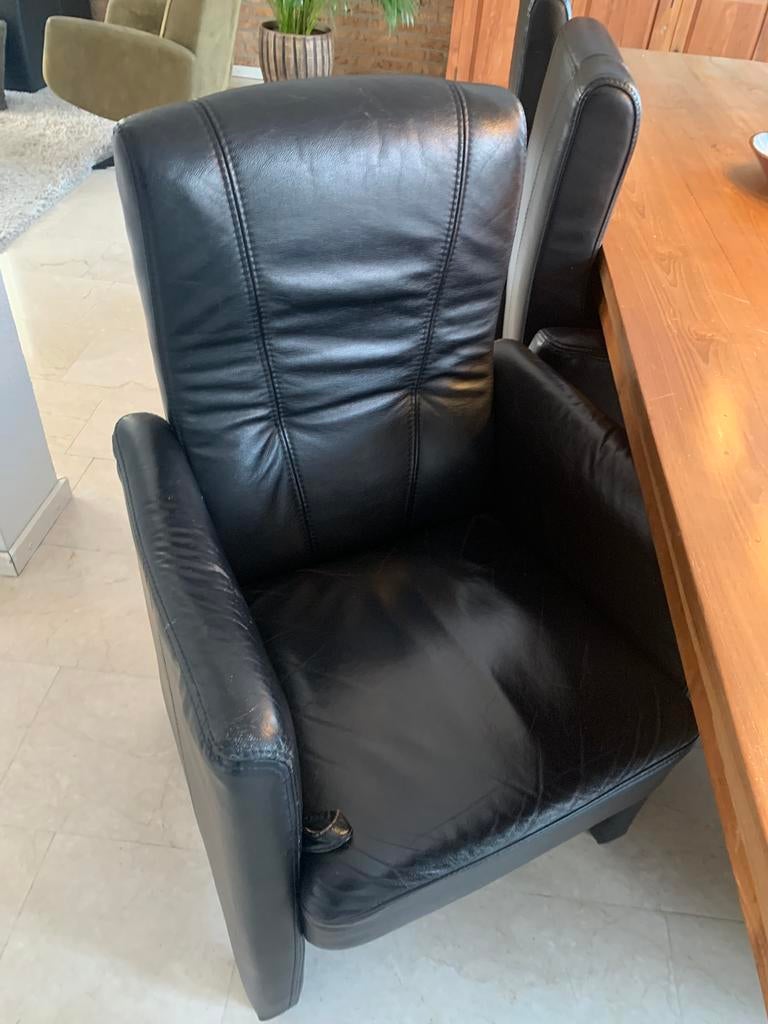 6 leren stoelen op wieltjes met verstelbare rugleuning, Ophalen, Gebruikt, Zwart, Leer