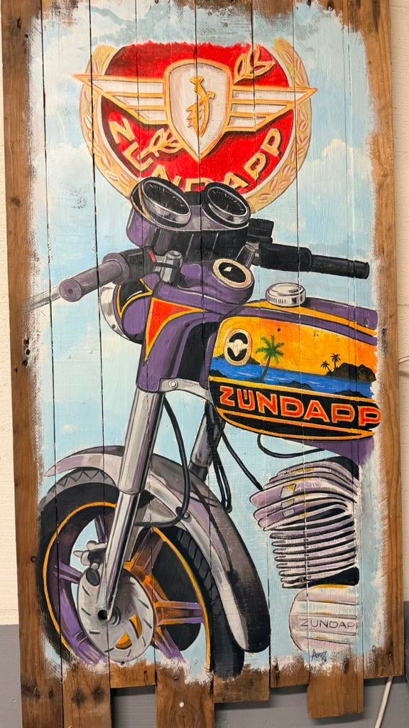 Zundapp mooie tekening op steigerhout, Ophalen of Verzenden, Zo goed als nieuw, Overige typen