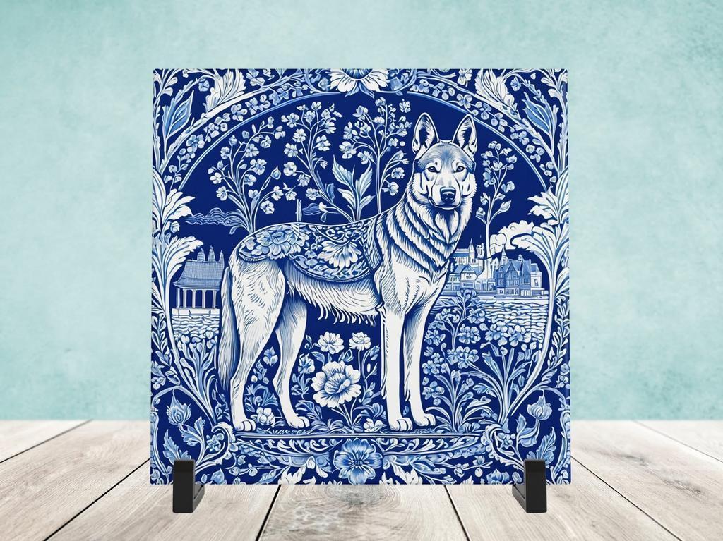 Tjechslowaakse Wolfshond Delfts Blauw tegel incl voet, Ophalen of Verzenden, Nieuw