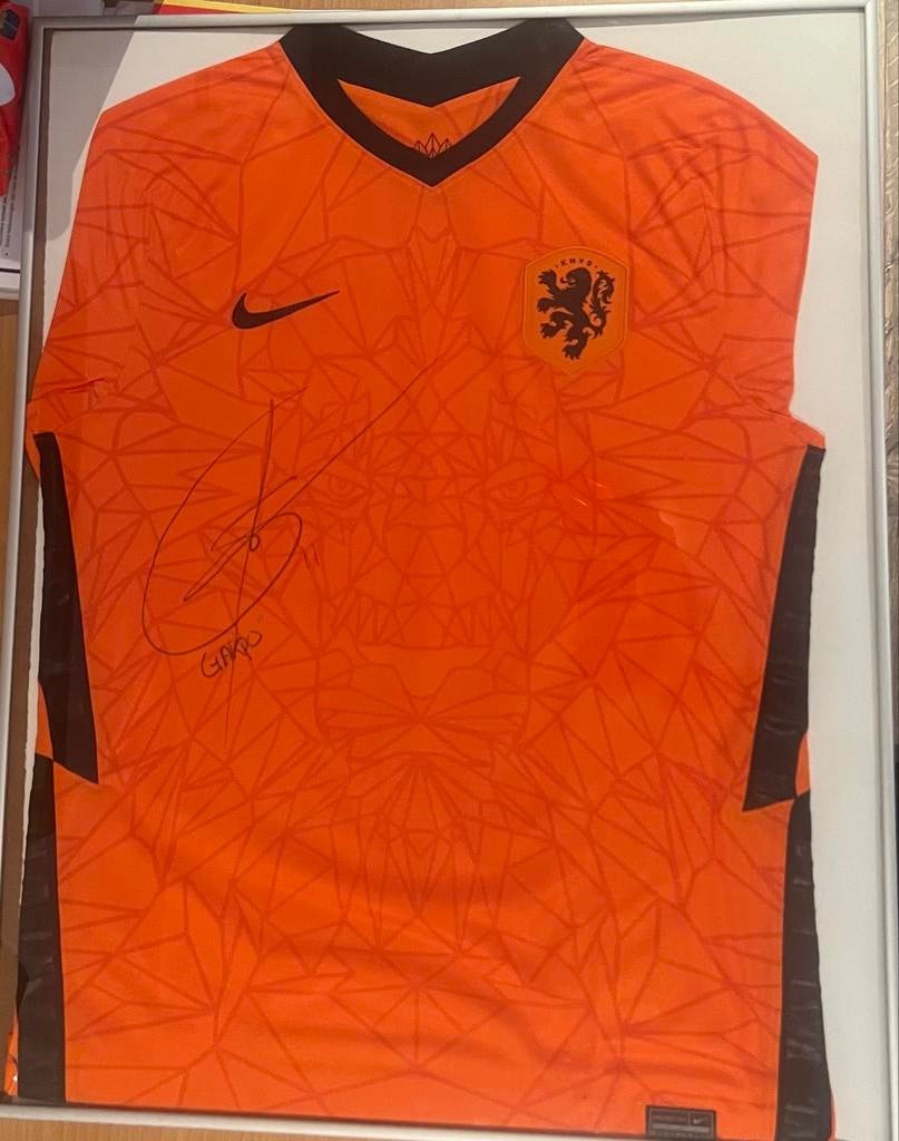 Gesigneerd Cody Gakpo EK 2022 shirt ingelijst, Ophalen of Verzenden, Zo goed als nieuw, Overige sporten, Shirt