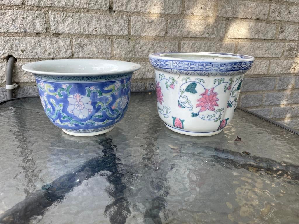 Vintage Chinese bloempot, Aziatische bloempot, Ophalen, Gebruikt, Rond, Binnen