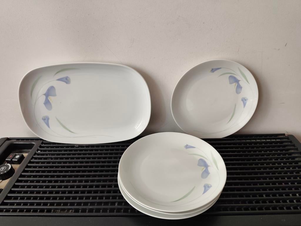 Arzberg Midnight 4x porseleinen ontbijtbord+ serveerschaal, Antiek en Kunst, Ophalen of Verzenden