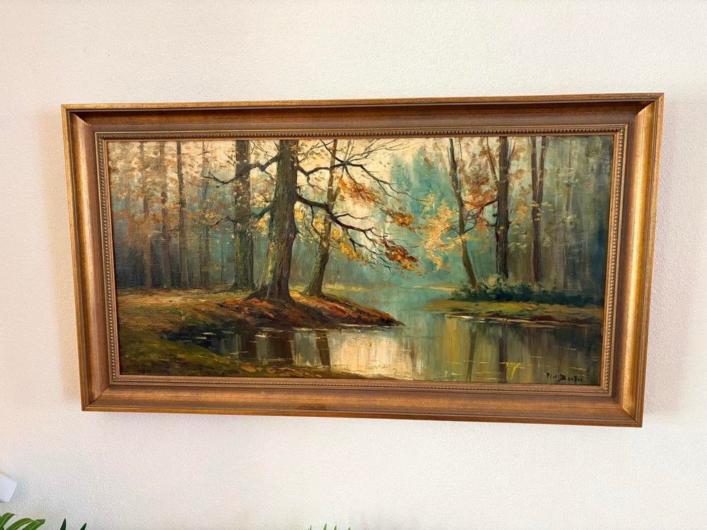Schilderij Piet Bouter - Boslandschap 90x50 cm, Antiek en Kunst, Ophalen of Verzenden
