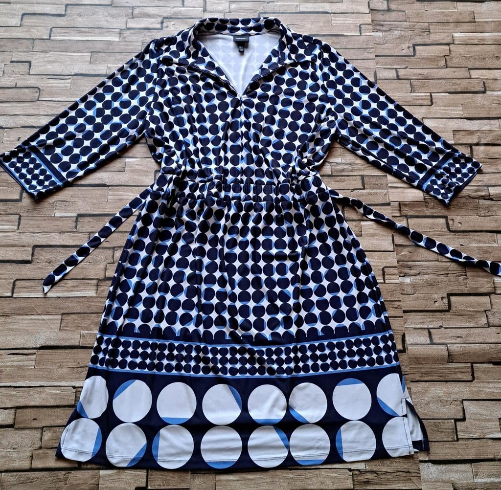 Ulla Popken- blauw/witte jurk met print, 46/48, Kleding | Dames, Maat 46/48 (XL) of groter, Ulla Popken, Zo goed als nieuw, X