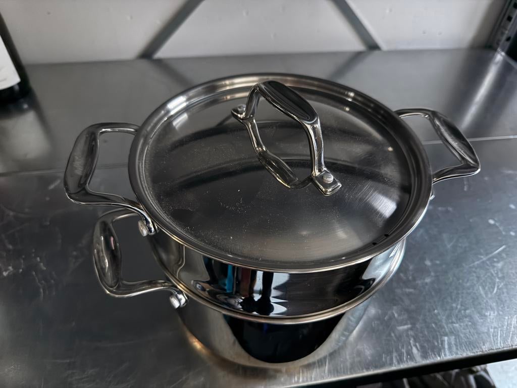 RVS Stoompan met Deksel - Perfect voor Gezond Koken, Ophalen of Verzenden, Zo goed als nieuw, Rvs, Kookpan of Snelkookpan