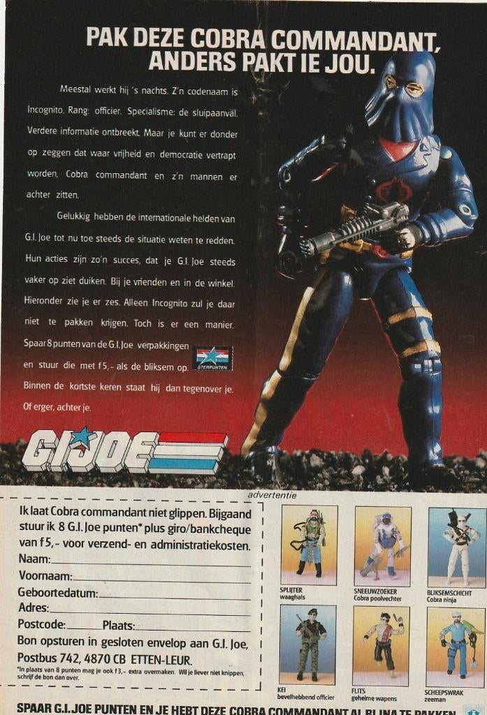Retro reclame 1987 G.I. Joe speelgoed Cobra Commandant, Verzenden, Overige typen