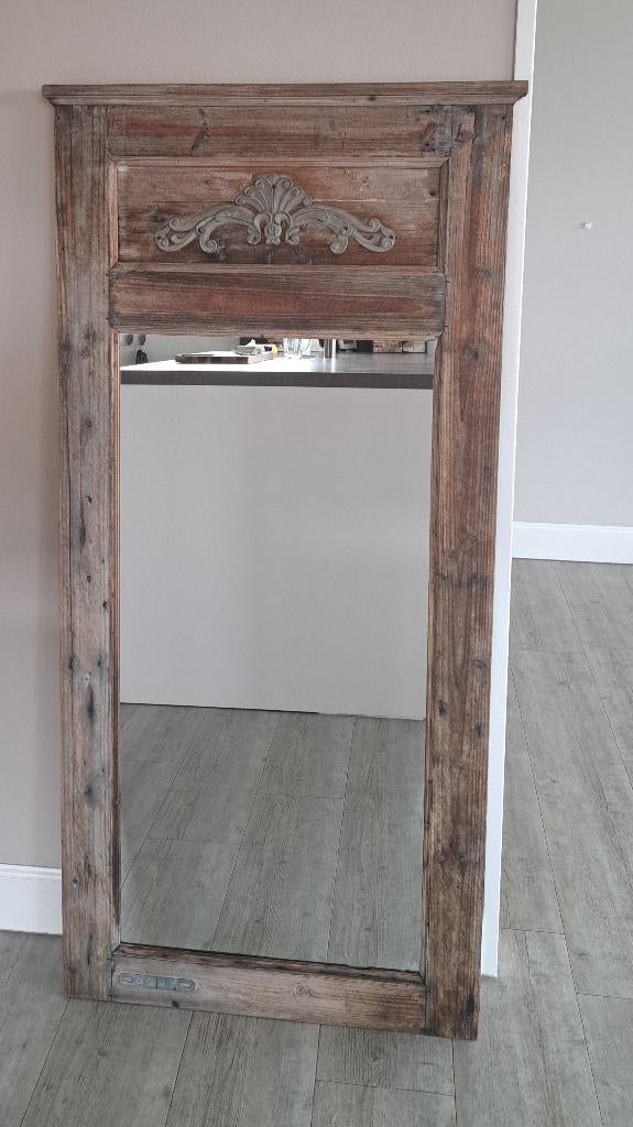 Fraaie, oud houten spiegel, Ophalen, Gebruikt, 100 tot 150 cm, Rechthoekig