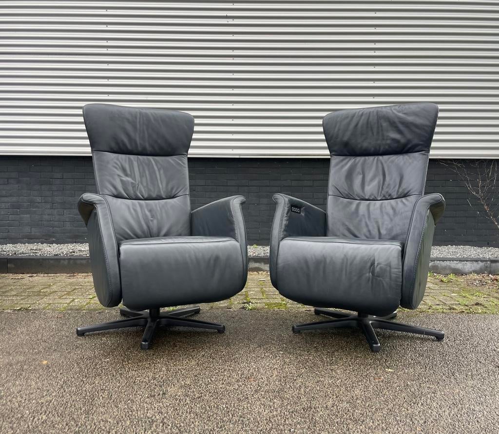 Set leren de toekomst relax fauteuils / relax stoelen, Huis en Inrichting, Fauteuils, Ophalen, Minder dan 75 cm, Zo goed als nieuw