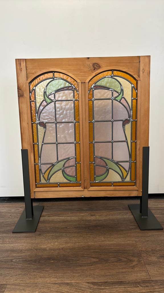 Glas in lood in metalen houder, Ophalen, Zo goed als nieuw, Minder dan 80 cm, Glas in lood