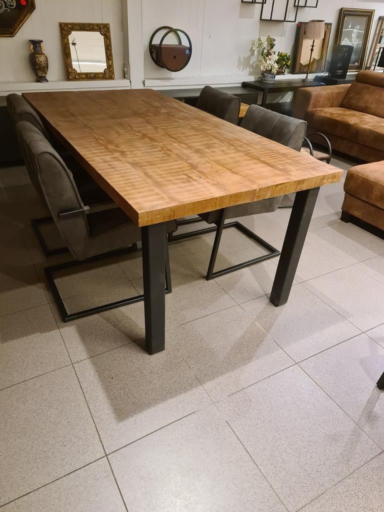 Nieuwe icathcers cod eettafel 200x100cm mangohout metaalpoot, Ophalen, ., Nieuw, .