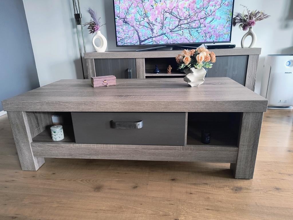 Salontafel met lade en open vakken, Ophalen, 100 tot 150 cm, 50 tot 100 cm, Zo goed als nieuw