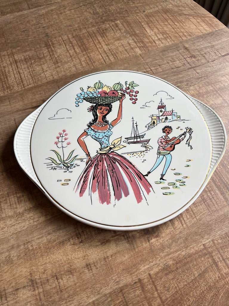 Vintage Keramiek Taartplateau Grünstadt, Antiek en Kunst, Ophalen of Verzenden