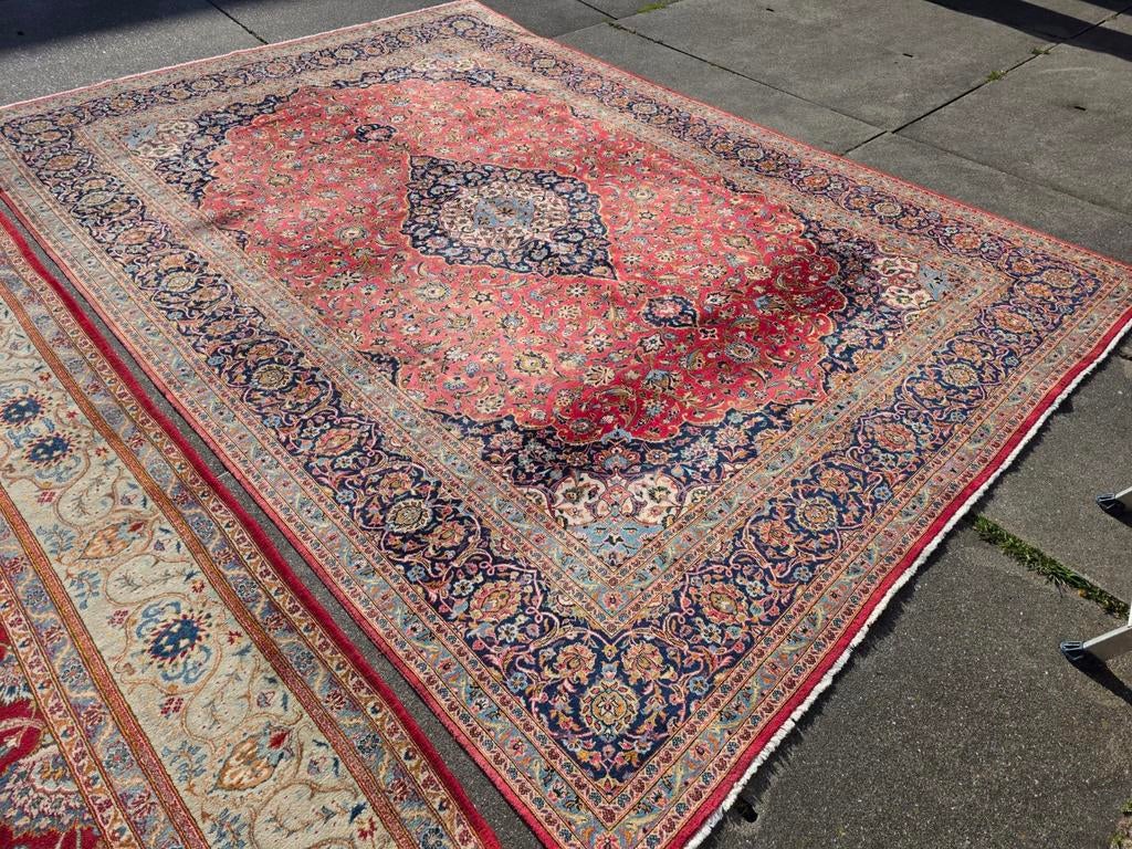 Vintage handgeknoopt perzisch tapijt kashan 414x294, Info@SlatsAntiek.nl, Perzisch, 200 cm of meer, Ophalen of Verzenden