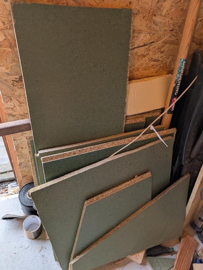 Reststukken spaanplaat, Doe-het-zelf en Verbouw, Platen en Panelen, Ophalen, Gebruikt, Hout, Minder dan 20 mm