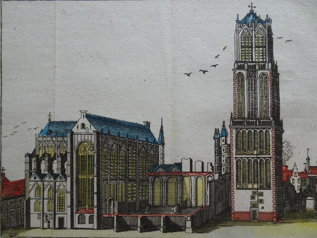 gravure in kleur Dom of Maartenskerk Utrecht Harrewijn 1750, Antiek en Kunst, Verzenden