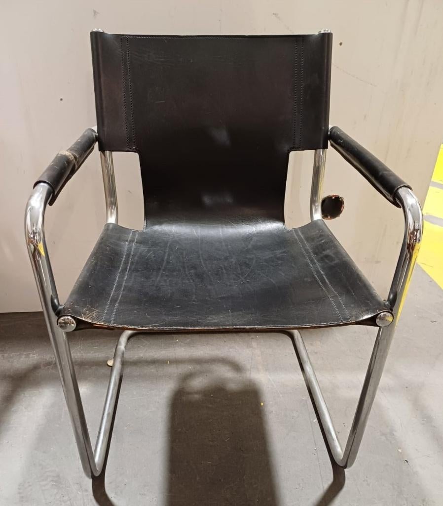 Vintage buisstoel, Huis en Inrichting, Ophalen, Gebruikt, Zwart, Leer