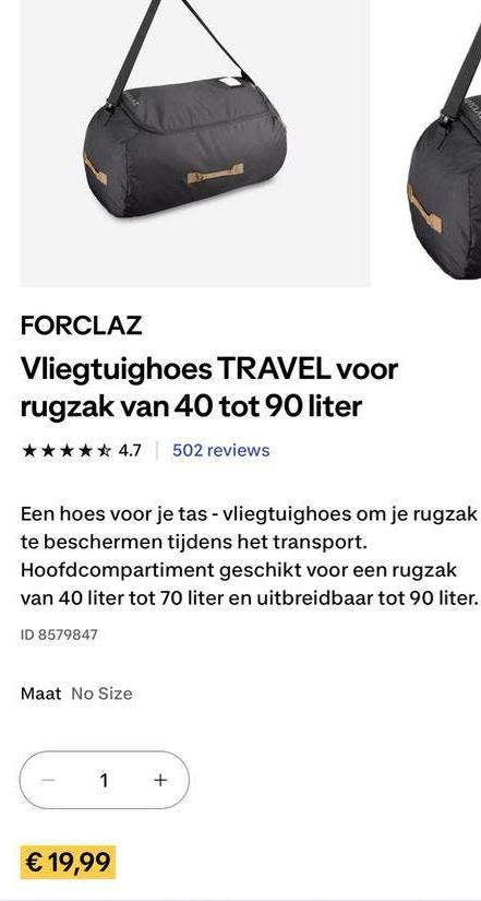 Decathlon Forclaz Vliegtuighoes TRAVEL 40-90L, Ophalen, Zo goed als nieuw, Overige typen