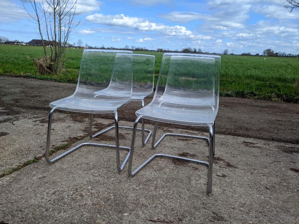 Tobias doorzichtige stoelen IKEA (4 stuks), Huis en Inrichting, Ophalen, Gebruikt, Overige kleuren, Tobias IKEA