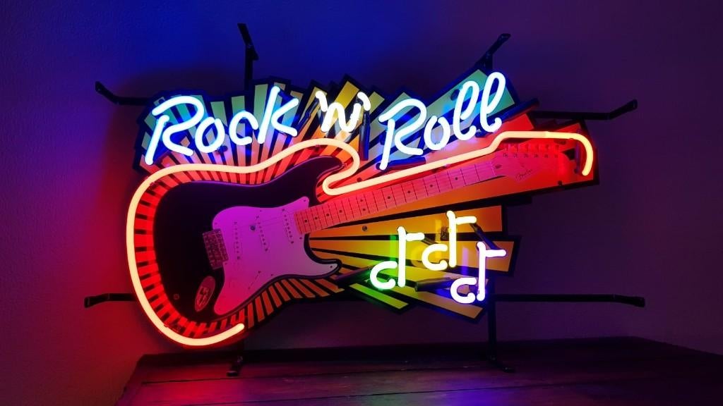 Rock & Roll neon lamp gitaar neonverlichting sixties fifties, Ophalen, Zo goed als nieuw, Lichtbak of (neon) lamp