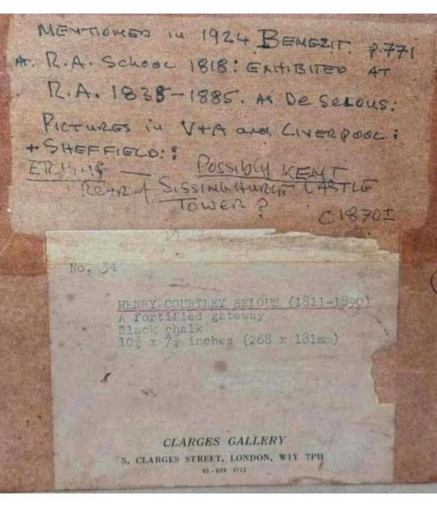 Fortified gateway - Henry courtney selous 1811-1890 krijt, Antiek en Kunst, Kunst | Schilderijen | Klassiek, Ophalen of Verzenden