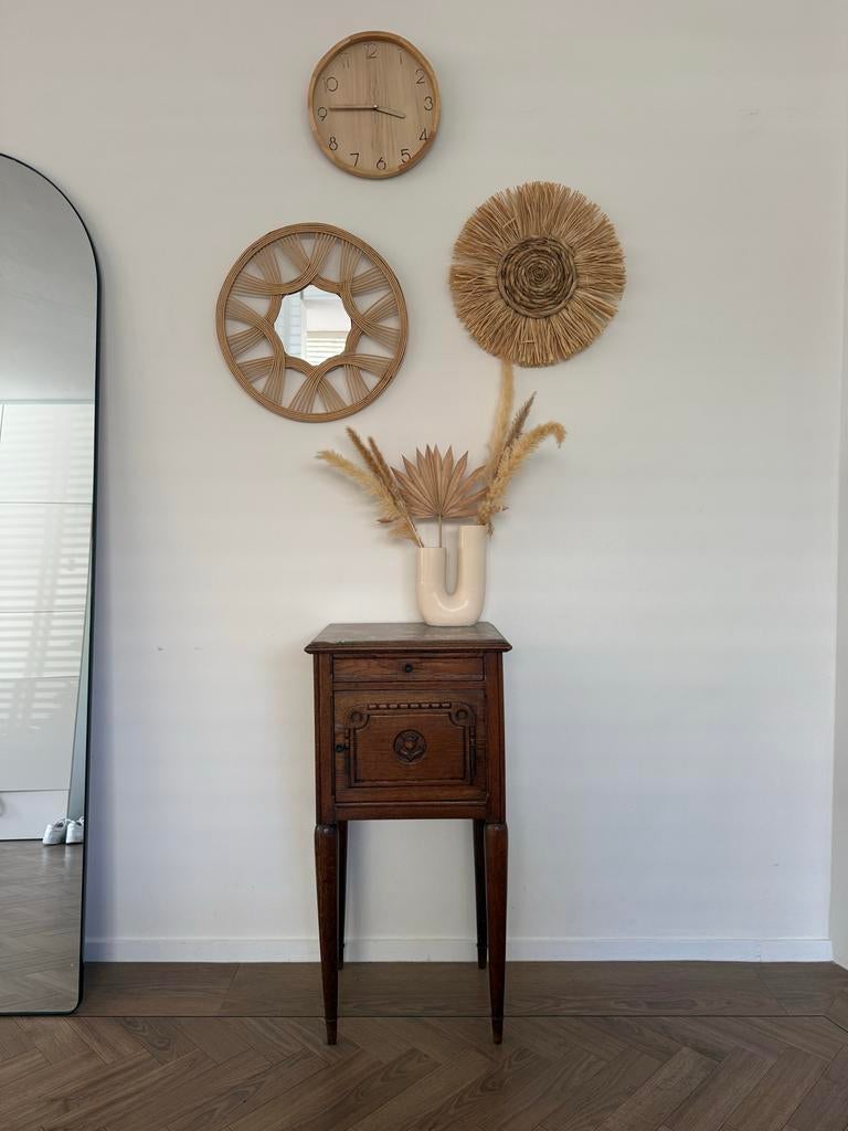 Antiek vintage nachtkastje met Rouge Belge marmeren blad, Ophalen, Gebruikt, Minder dan 45 cm, 70 cm of meer