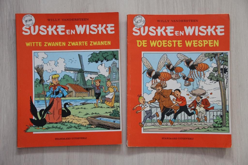 2 x Suske & Wiske 1e druk Woeste Wespen / Witte Zwanen  1987, Willy Vandersteen, Ophalen of Verzenden, Zo goed als nieuw, Meerdere stripboeken
